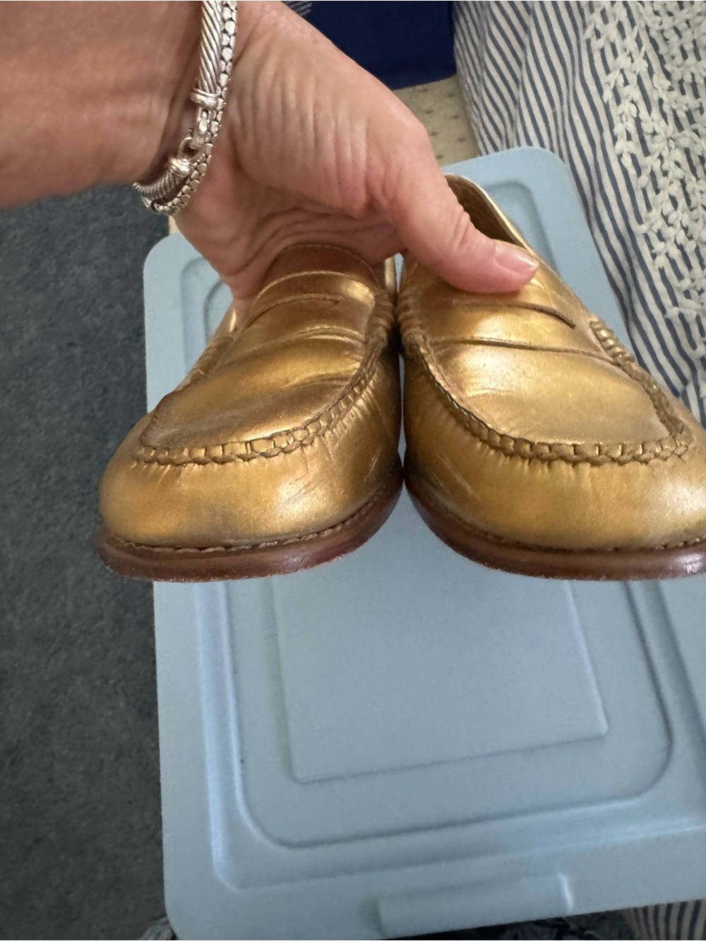 Bass Women's Metallic Gold Penny Loafers - Picture 2 of 7